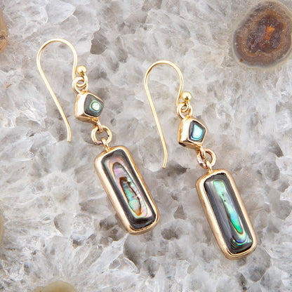 Geo Blue Abalone Golden Drop Earrings