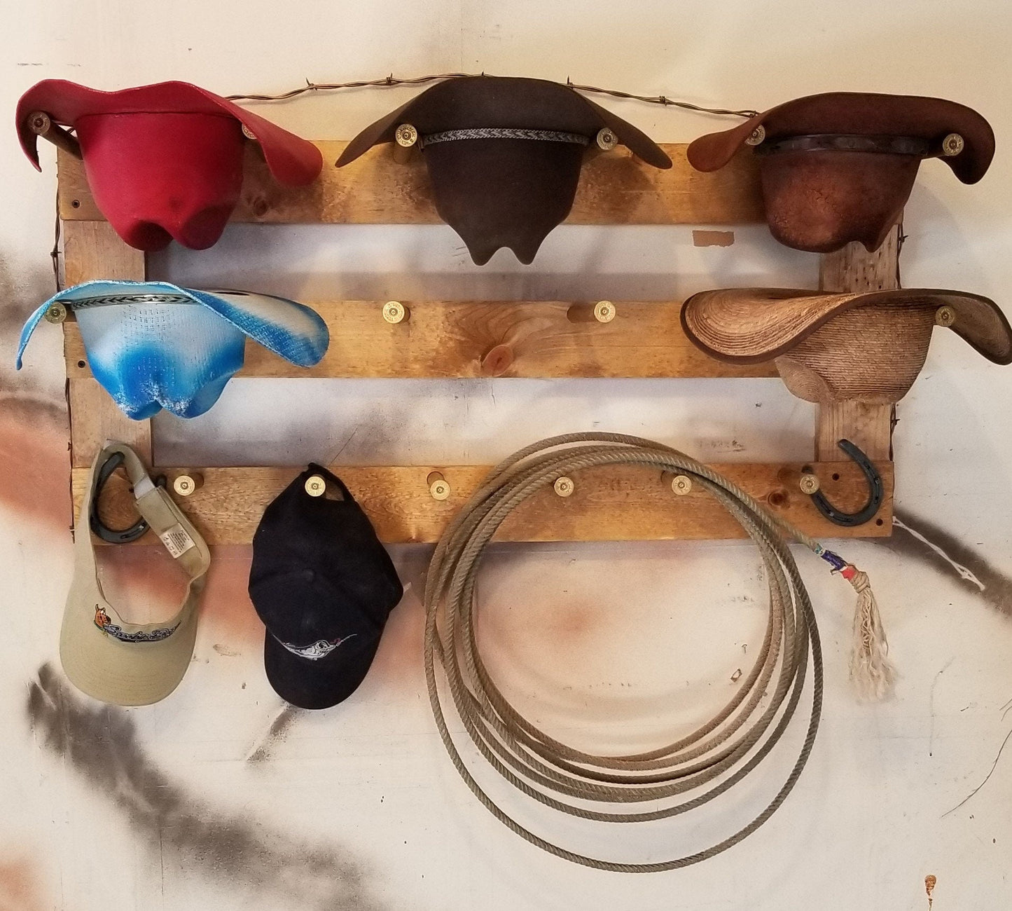 6 Cowboy Hat Rack Horizontal | Cowboy Hat Holder | Rustic Western Hat Display | Handcrafted Wooden Organizer | Space-Saving Home Decor | Made in USA