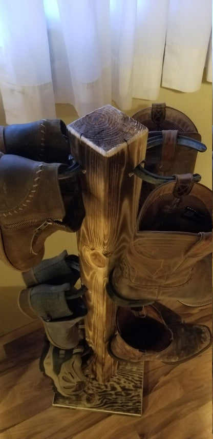 6 Pair Cowboy Boot Tree Rack | Vertical Western Boot Organizer | Rustic Wooden Boot Storage Stand | Mudroom & Entryway Decor | Handcrafted in USA