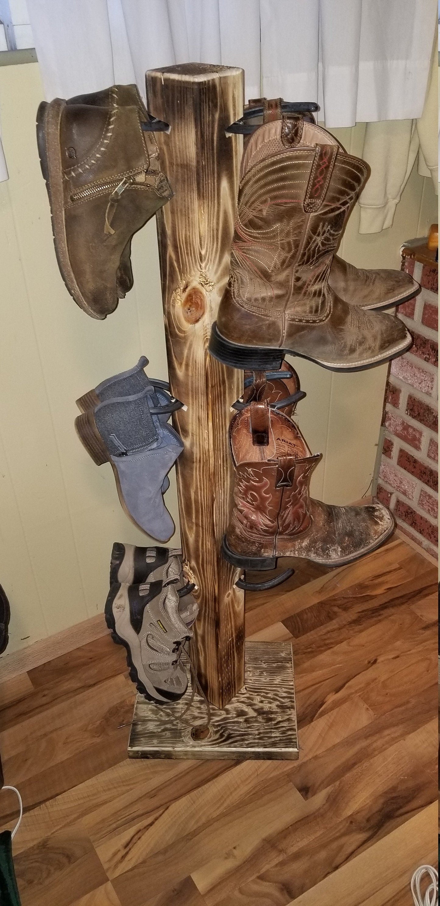 6 Pair Cowboy Boot Tree Rack | Vertical Western Boot Organizer | Rustic Wooden Boot Storage Stand | Mudroom & Entryway Decor | Handcrafted in USA