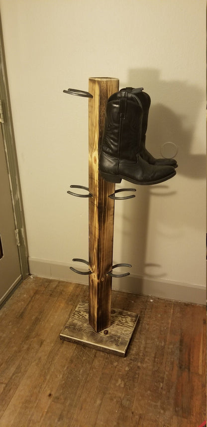 6 Pair Cowboy Boot Tree Rack | Vertical Western Boot Organizer | Rustic Wooden Boot Storage Stand | Mudroom & Entryway Decor | Handcrafted in USA
