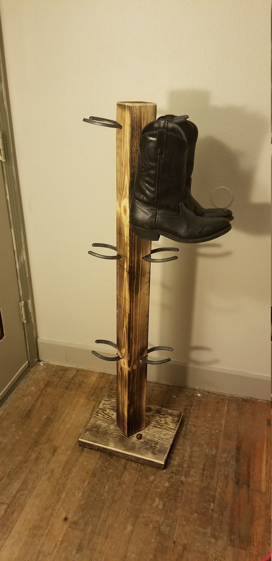6 Pair Cowboy Boot Tree Rack | Vertical Western Boot Organizer | Rustic Wooden Boot Storage Stand | Mudroom & Entryway Decor | Handcrafted in USA