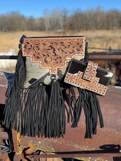 Genuine Western Cowhide Leather Purse and Wallet with details and fringe by Double B Wild Rags