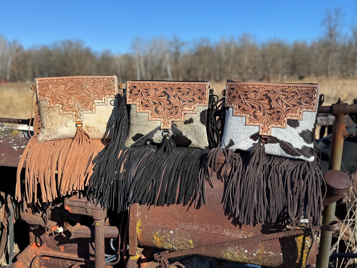 Genuine Western Cowhide Leather Purse and Wallet with details and fringe by Double B Wild Rags