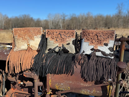 Genuine Western Cowhide Leather Purse and Wallet with details and fringe by Double B Wild Rags
