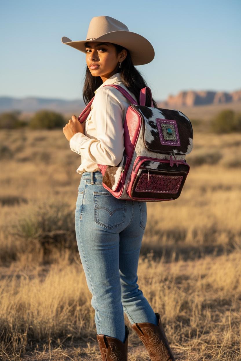 Pink or Turquoise Genuine Western Cowhide Leather Backpack Diaper Bag Personal Item carry-on luggage by Double B Wild Rags