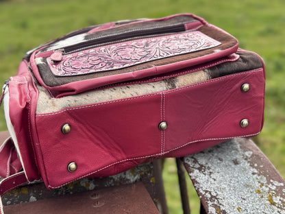 Pink or Turquoise Genuine Western Cowhide Leather Backpack Diaper Bag Personal Item carry-on luggage by Double B Wild Rags