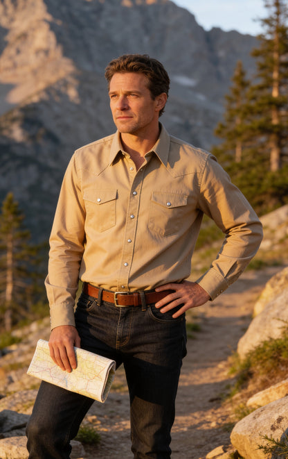 Flying R Ranchwear - Prairie Twill Solid - Khaki - Long Sleeve - Snaps - Classic Fit