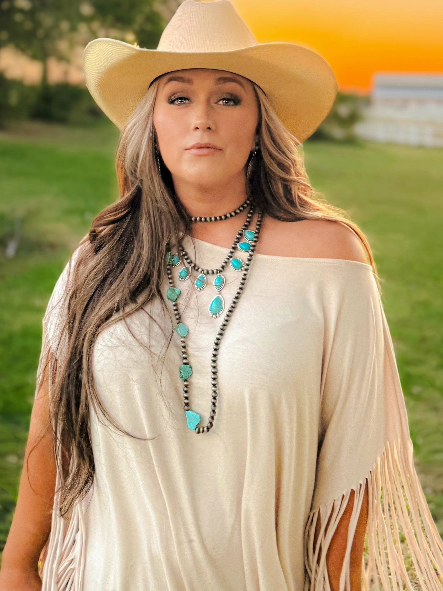 Teardrop Faux Turquoise and Sterling Pearl Necklace - 16 inch + 3