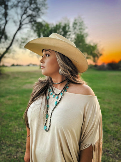 Teardrop Faux Turquoise and Sterling Pearl Necklace - 16 inch + 3