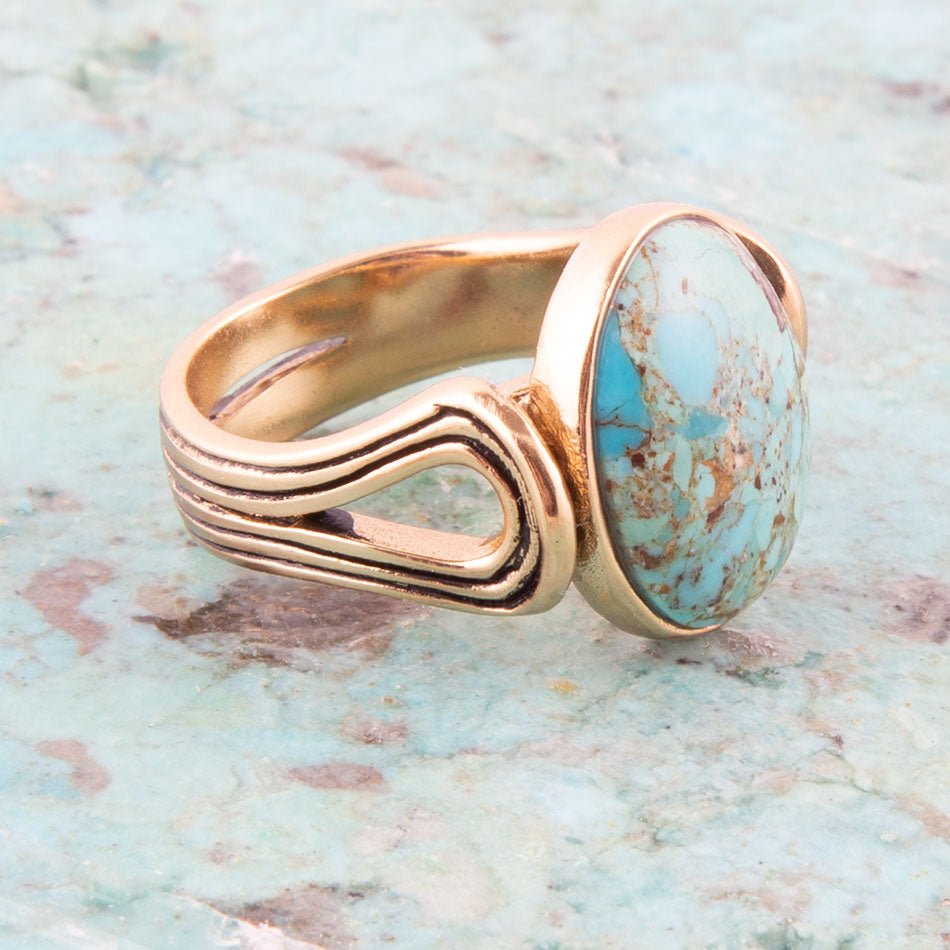 Nova Blue Turquoise and Golden Oval Ring