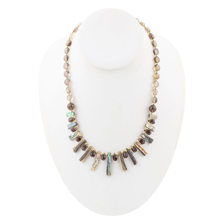 Sepia Sea Green Abalone Statement Golden Necklace