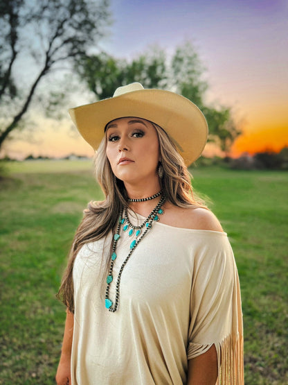 Long Faux Turquoise Nugget and Sterling Pearl Statement Necklace - 48 inch