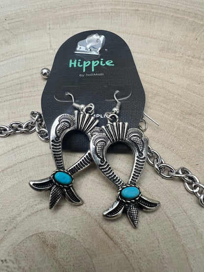 Squash Blossom and Faux Turquoise & Earring Set - 24 inch necklace