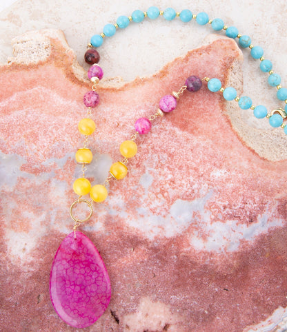 St. Augustine Pink Agate Golden Pendant Necklace