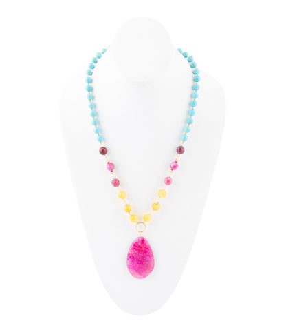 St. Augustine Pink Agate Golden Pendant Necklace