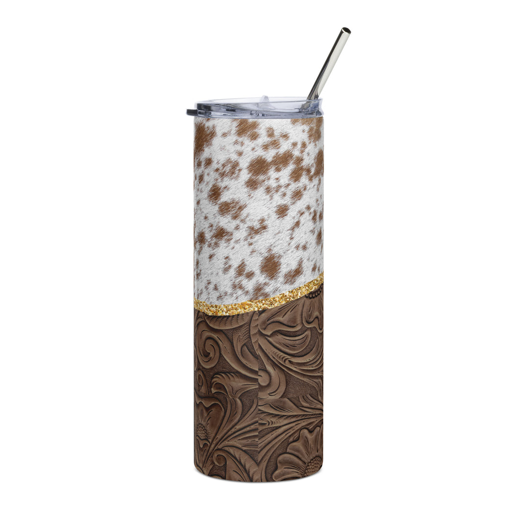 Cowhide and Leather Stainless steel tumbler