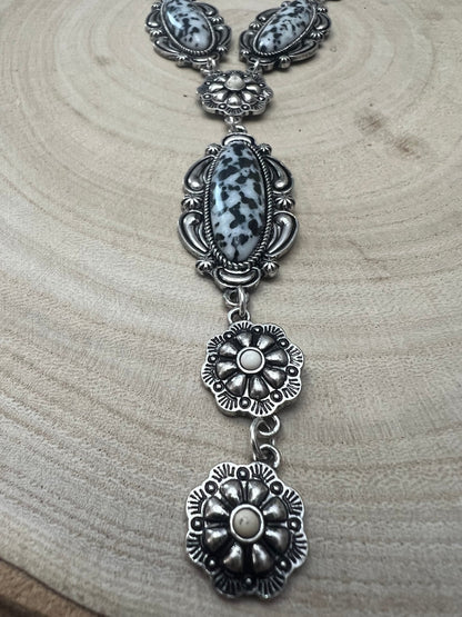 Western Faux White Buffalo Lariat Statement Necklace - 24 inch