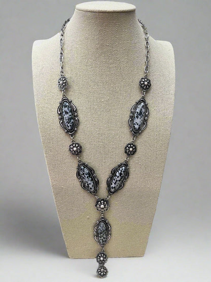 Western Faux White Buffalo Lariat Statement Necklace - 24 inch