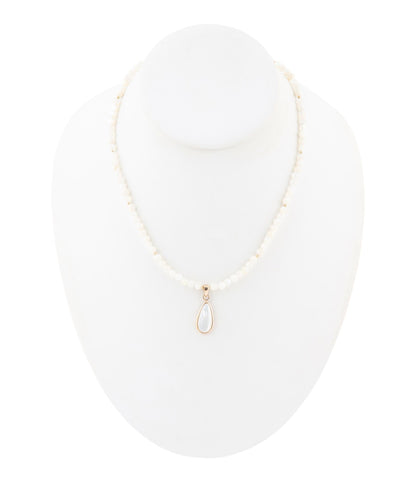 White Mother of Pearl Tear Drop Golden Pendant Necklace